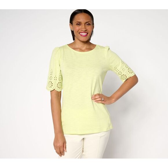 Belle by Kim Gravel Tops - Belle by Kim Gravel Women's Top Sz S Slub Knit Scallop Sleeve Yellow A683335